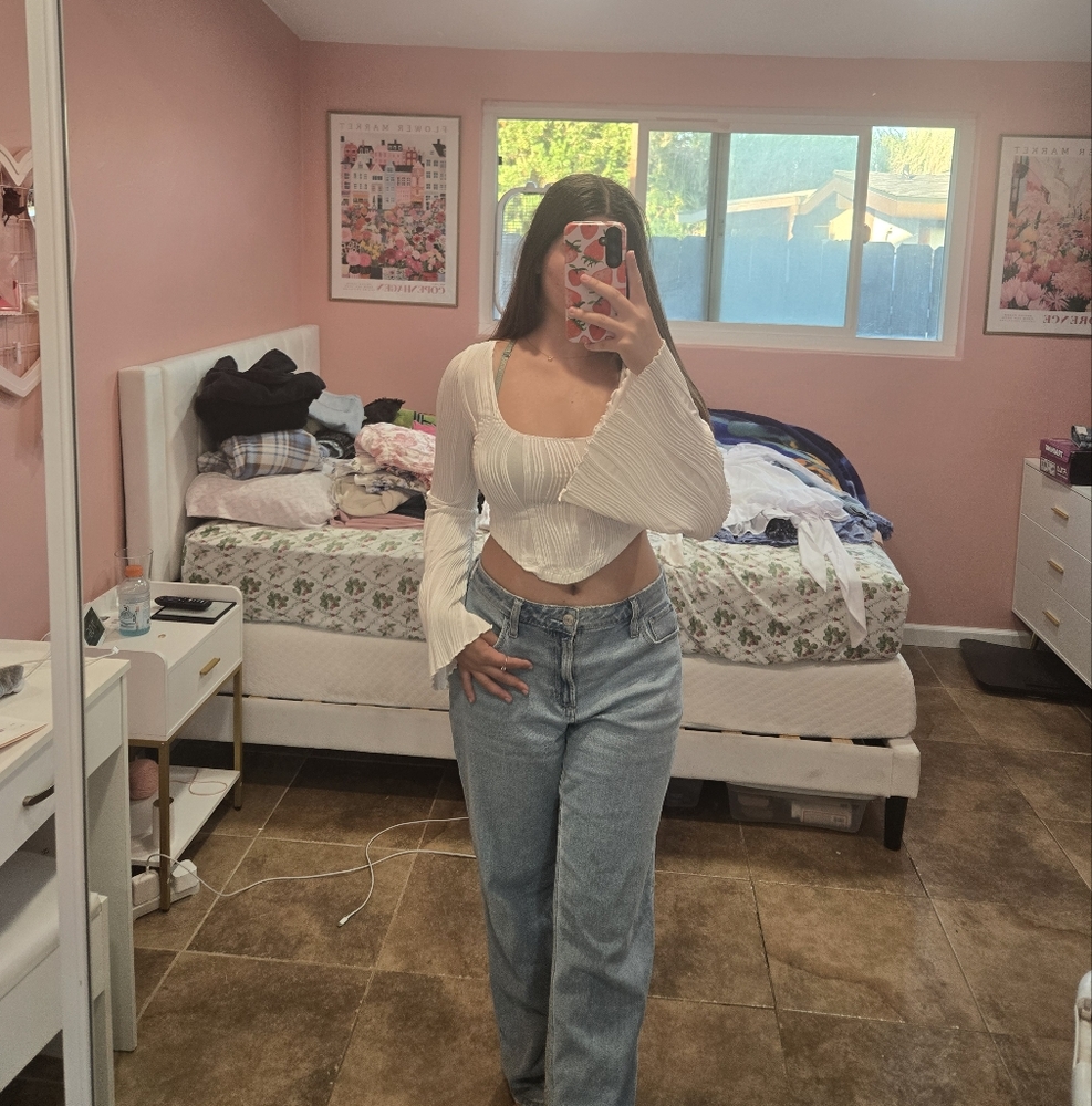 White Flowing Bell Sleeve Top – Fits Size Small